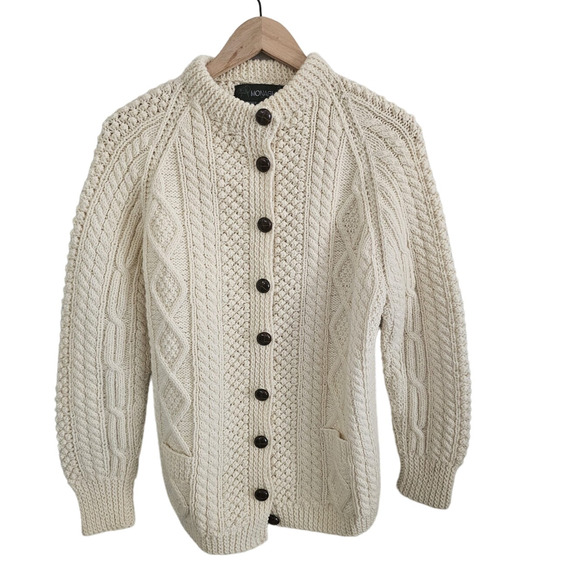 Monaghans Sweaters - Monaghans Traditional Irish Wool Cardigan Womens Size Large 42 Heavy Cable Knit